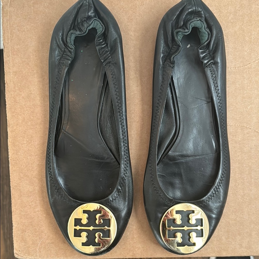 Tory Burch Black Leather Ballet Flats